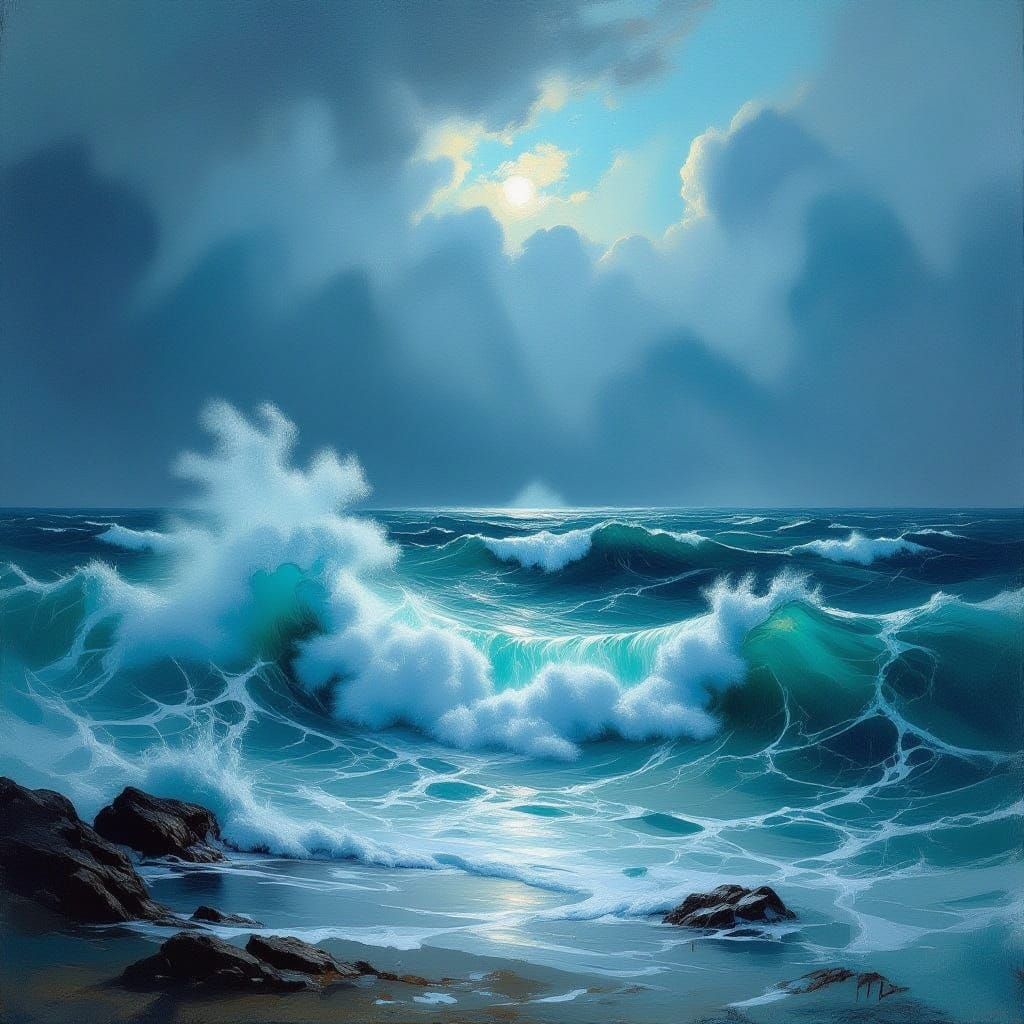 Turbulent Ocean Under Stormy Skies