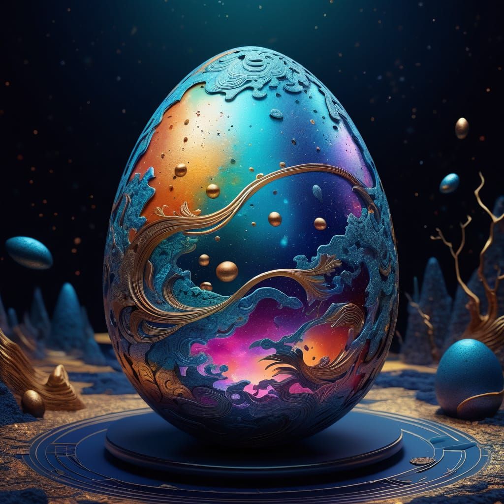 Ethereal Cosmic Egg Illustrations in Mixed Media