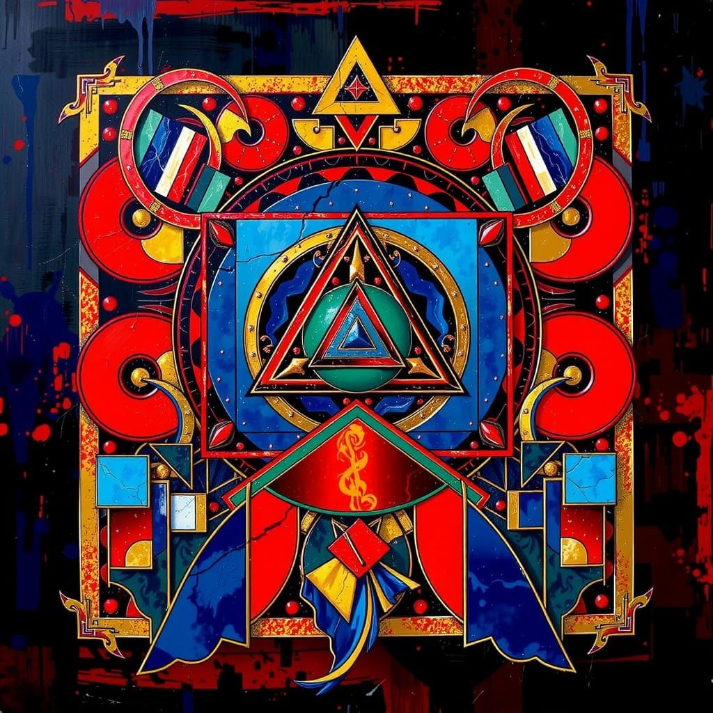 Abstract Red Shapes in Bold Geometric Composition