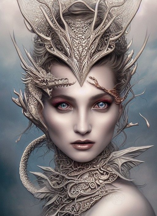 Opal Dragon Woman in Hyper-Detailed Digital Art