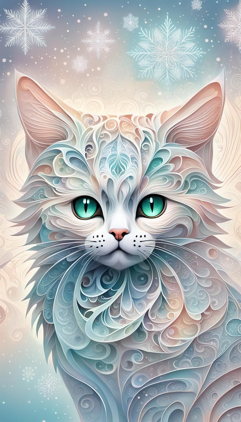 Christmas Cat in Dreamy Abstract Vector Art Style