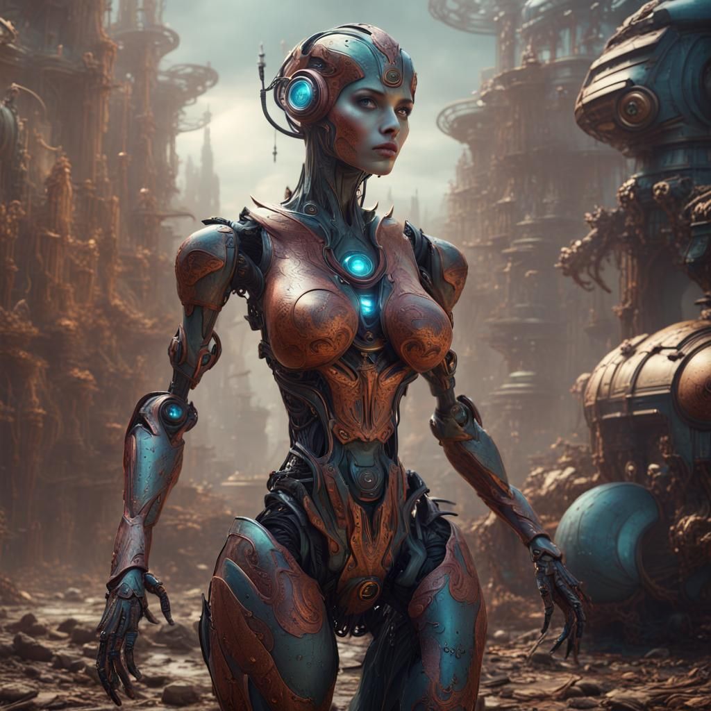 Robotic Women and Aliens in Detailed Digital Art