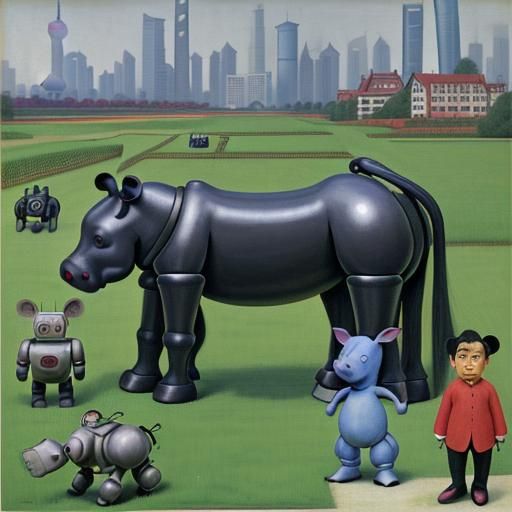 Eeyore's Robot Worries in Shanghai: A Blended Art Style