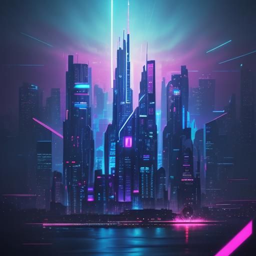 Futuristic Cityscape Under Neon Sky: Digital Art