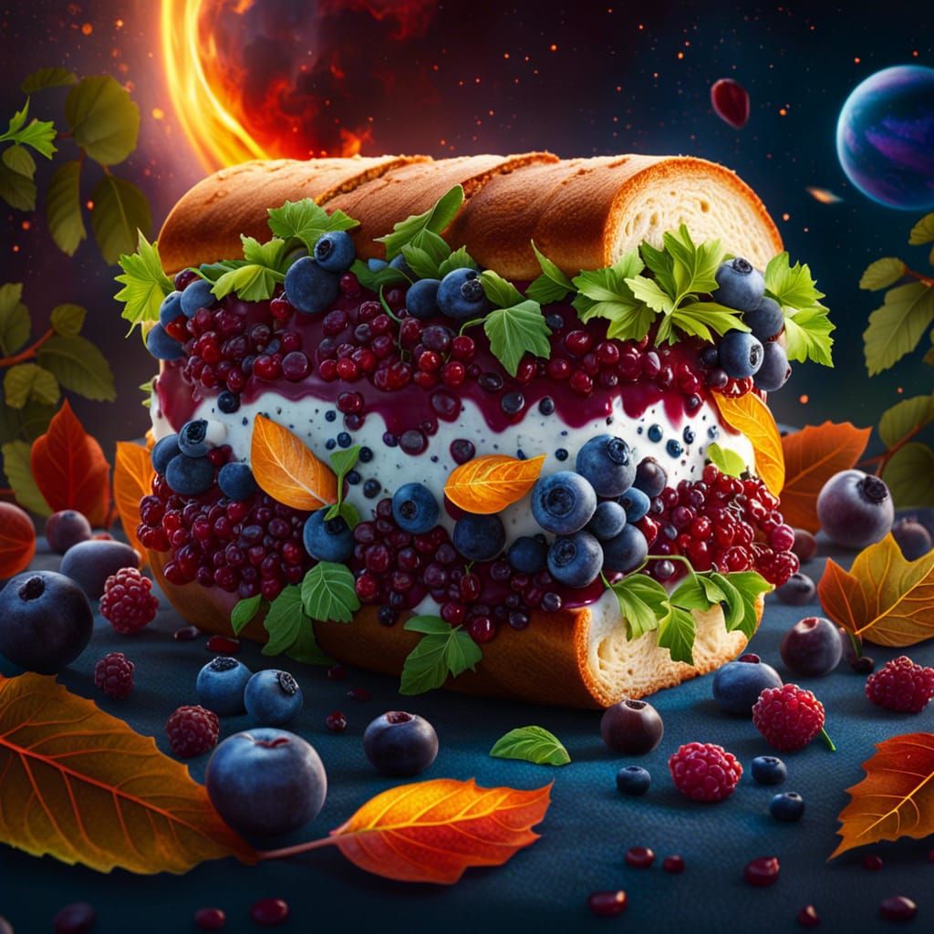 Hyperrealistic Cosmic Sandwich with Blood Sauce