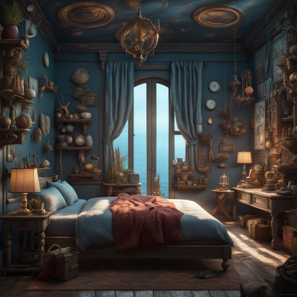 Seaside Bedroom in Detailed Matte Painting Style