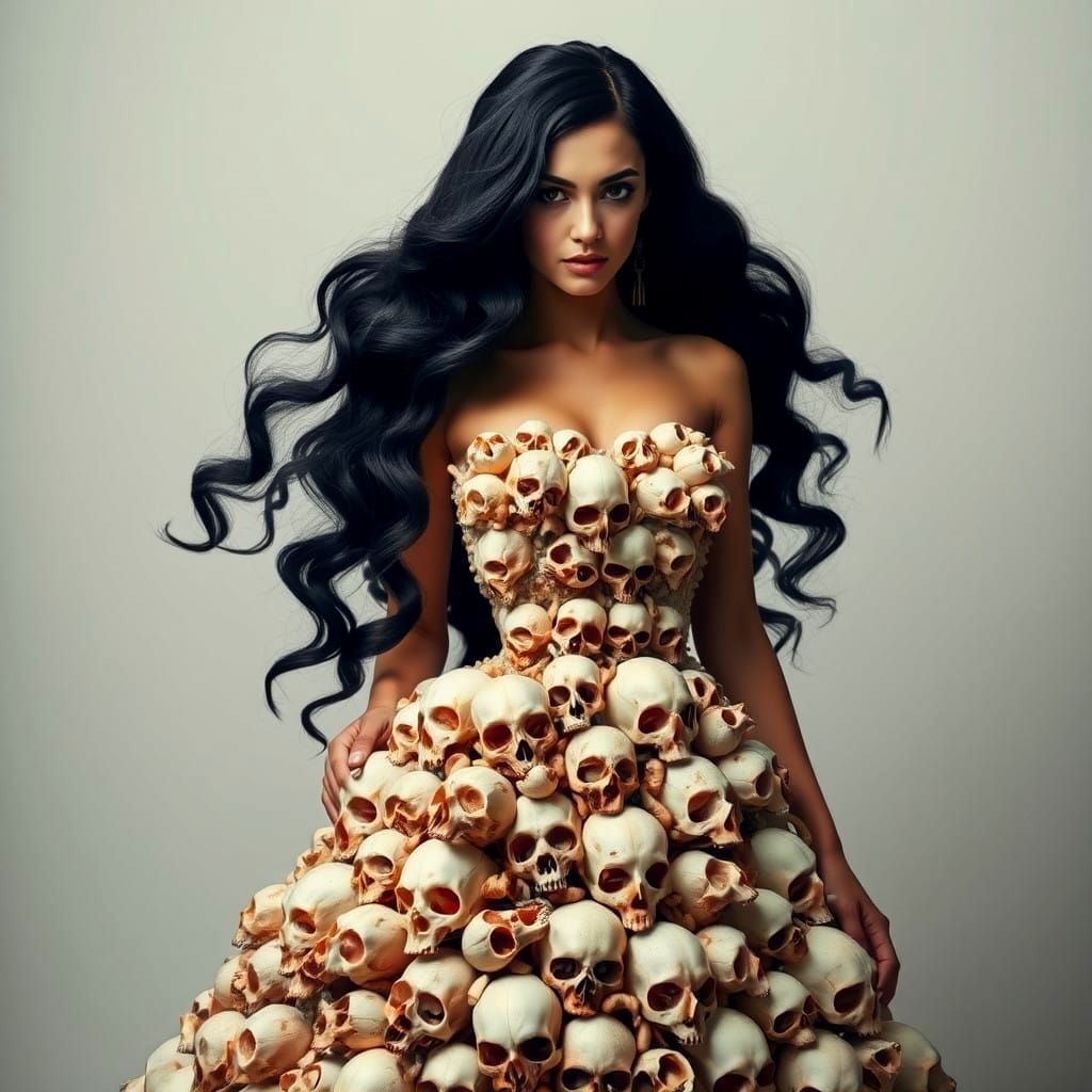 Ethereal Gothic Ball Gown in Human Skull Fabrics