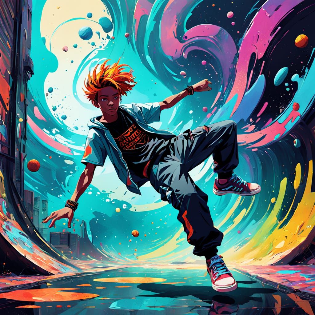 Breakdancer in Psychedelic Street Art Fractals