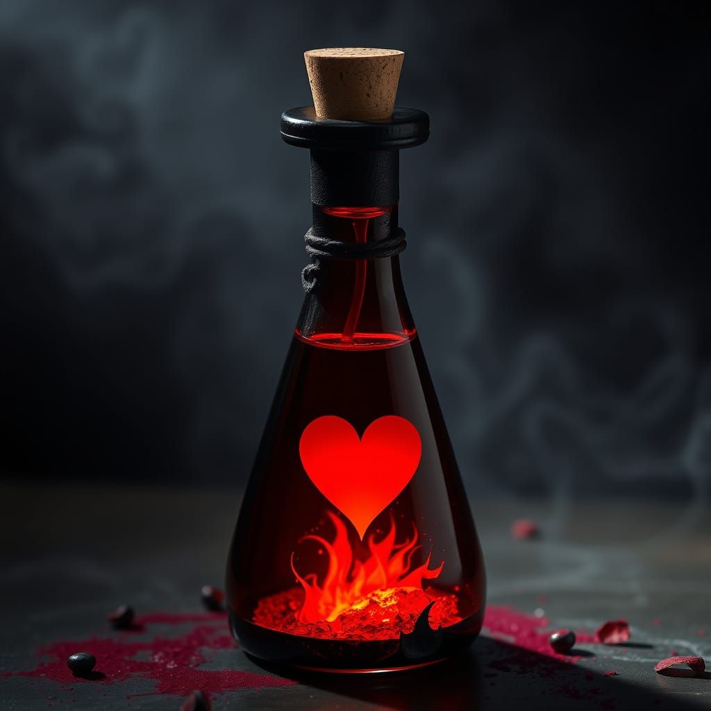 Pulsating Blood Red Elixir Vial in Gothic Shadows