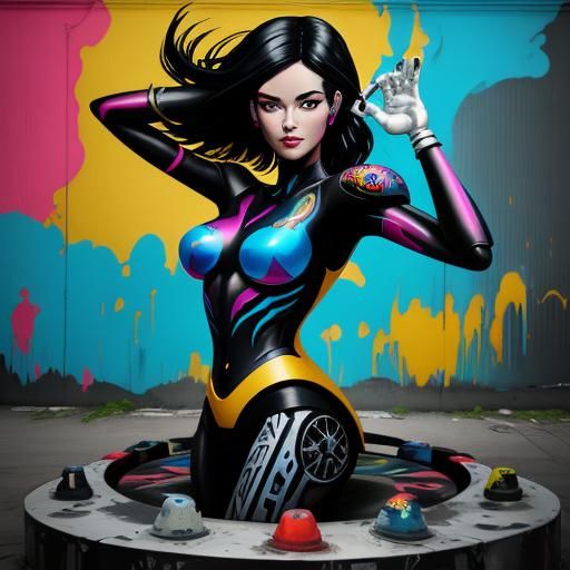 Robot Carousel Figure in Graffiti Art Style