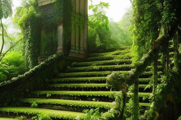 Lush Rococo Steps to Abandoned Jungle Ziggurat