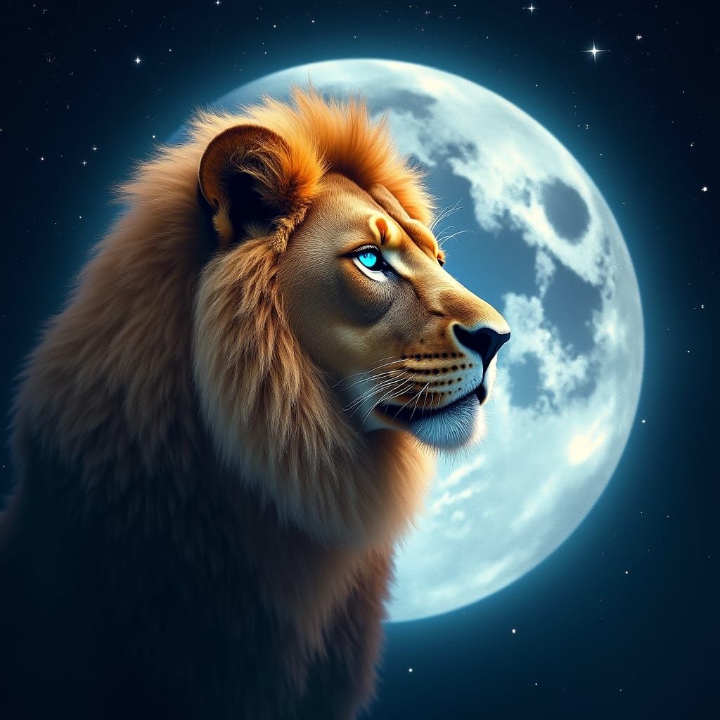Regal Lunar Lion in Ethereal Night Sky
