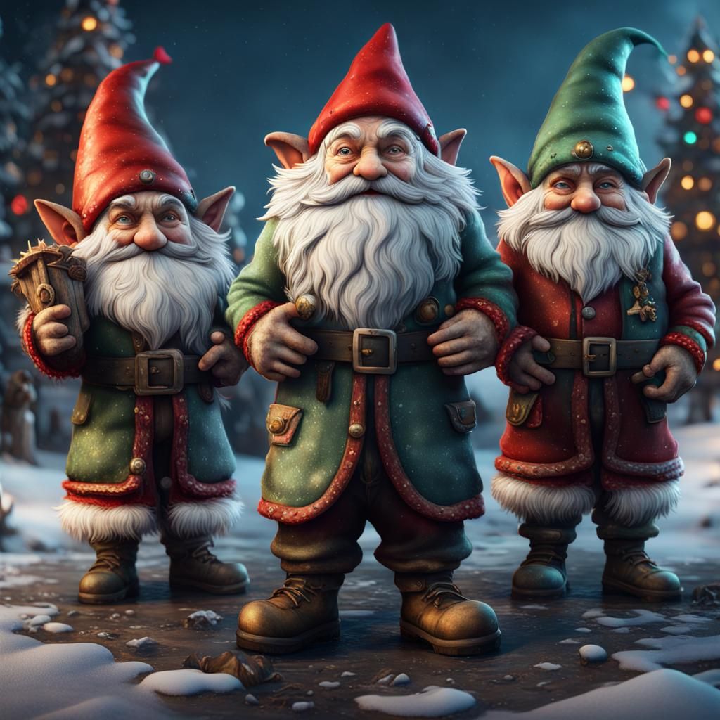 Gnomes in Christmas Outfits: Fantasy Concept Art