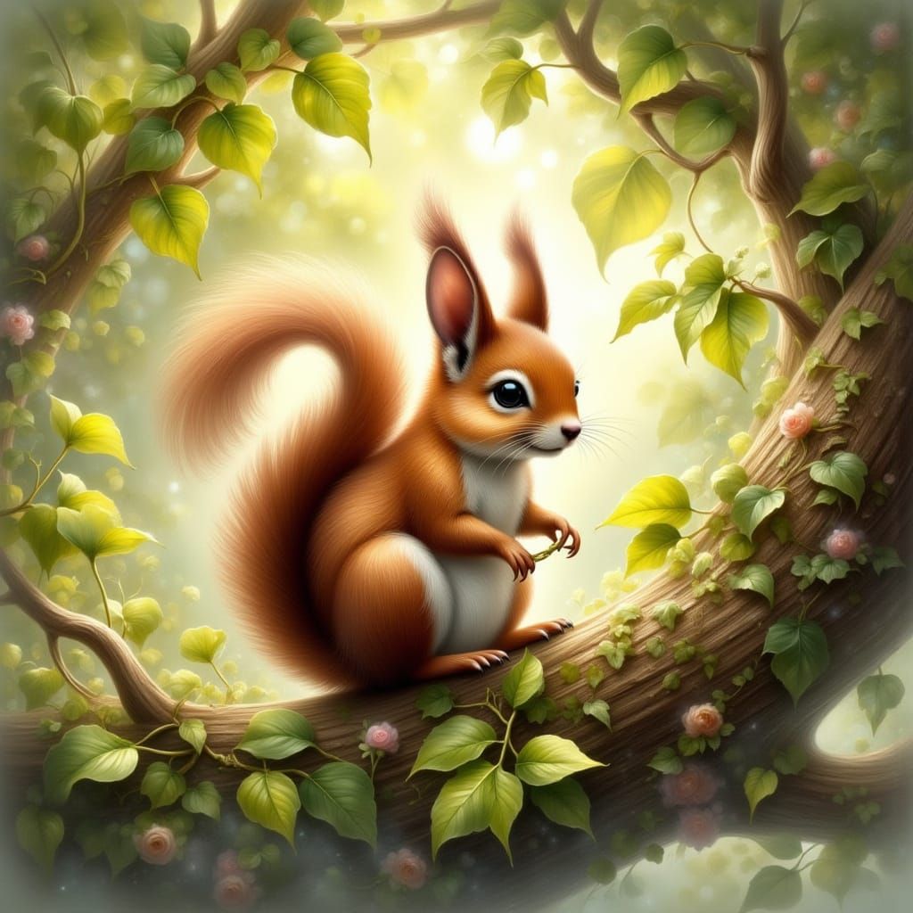 Squirrel in Sunlight, Inspired by Children's Book Illustrati...