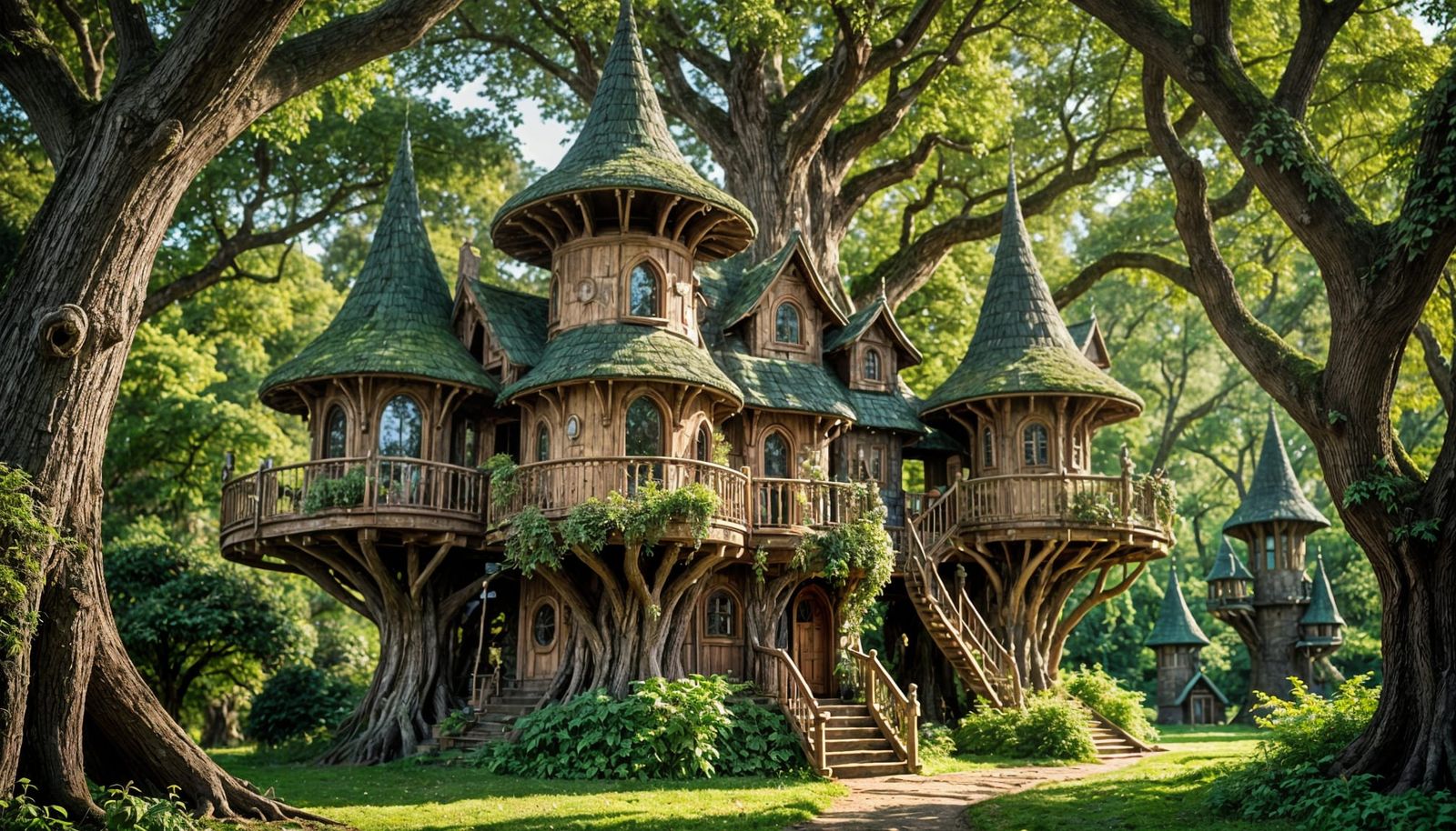 Majestic Elven Treehouse in an Enchanted Forest