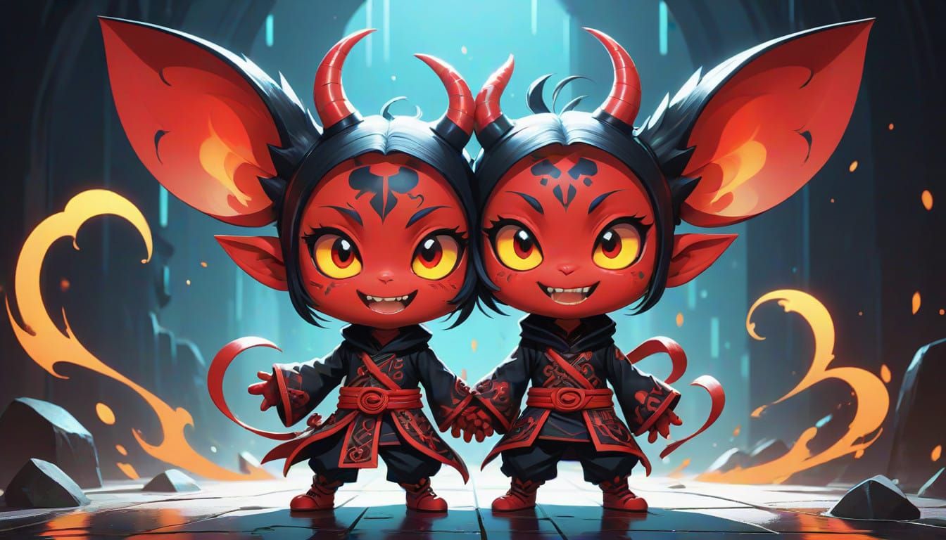 Adorable Chibi Demon in Exaggerated Stance with Vibrant Red ...