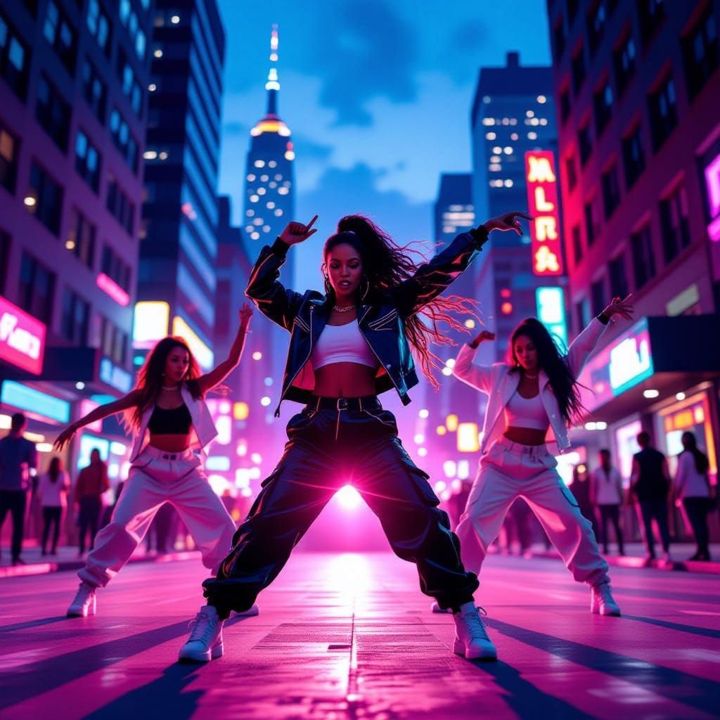 Hip Hop Girl Group Dance on Urban Street Stage
