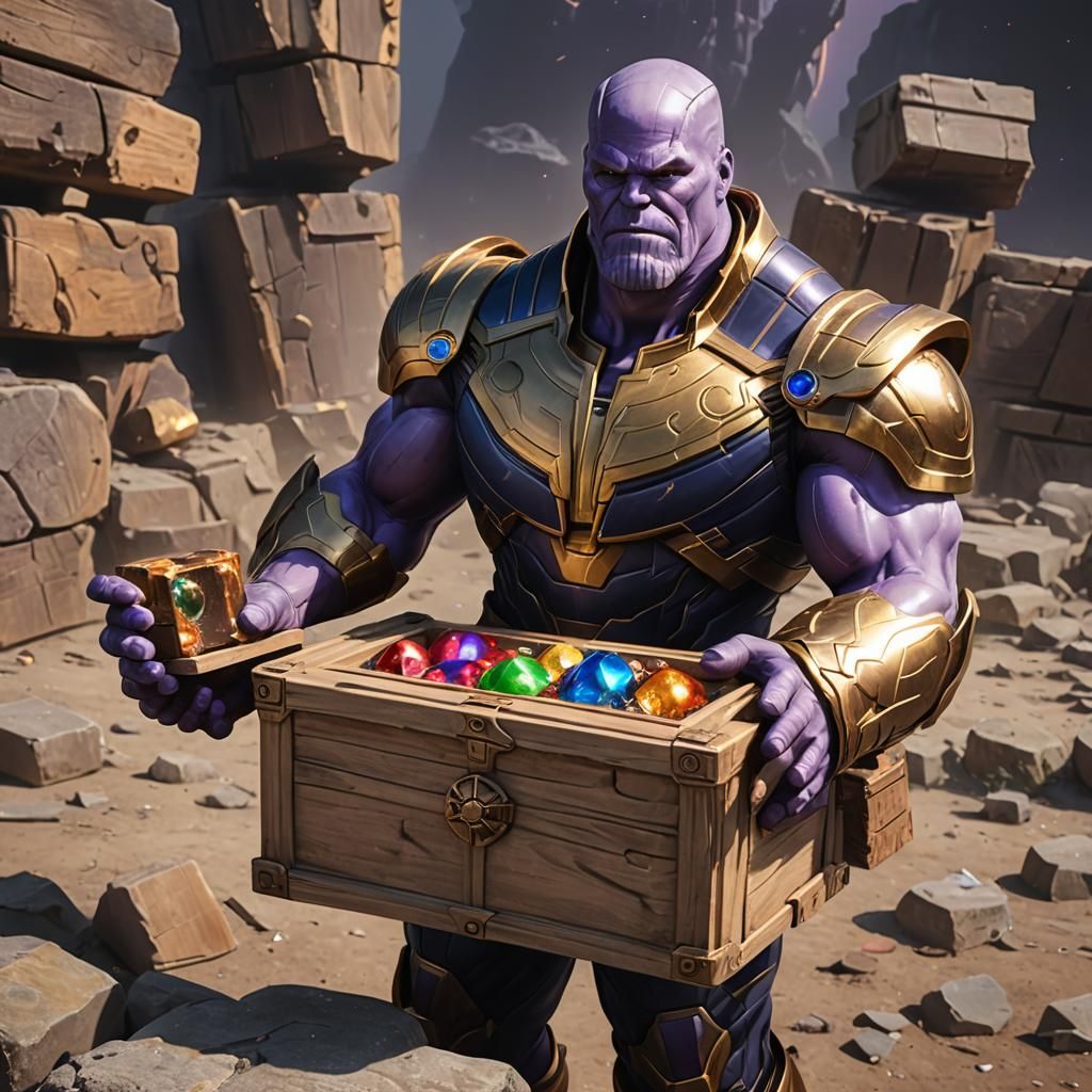 Thanos with Infinity Stones in 3D Anime Style