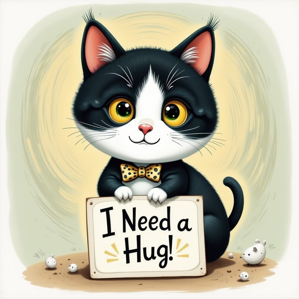 Whimsical Kitten As Watercolor Art Asks For Hug