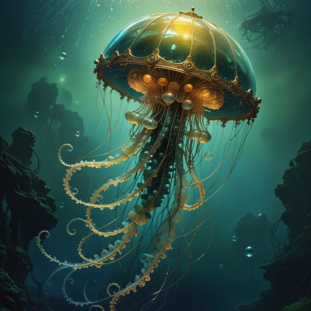 Steampunk Jellyfish in Iridescent Splendor