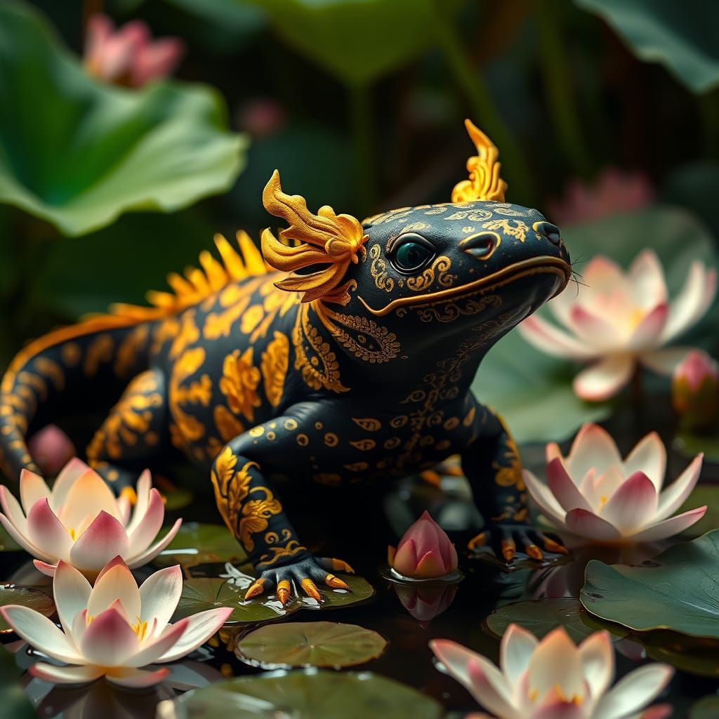 Thai Axolotl in Golden Splendor