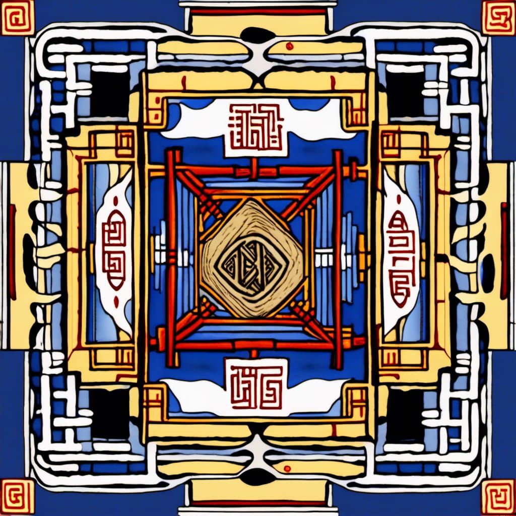 I-Ching Divination Trigrams in Pyrography Style