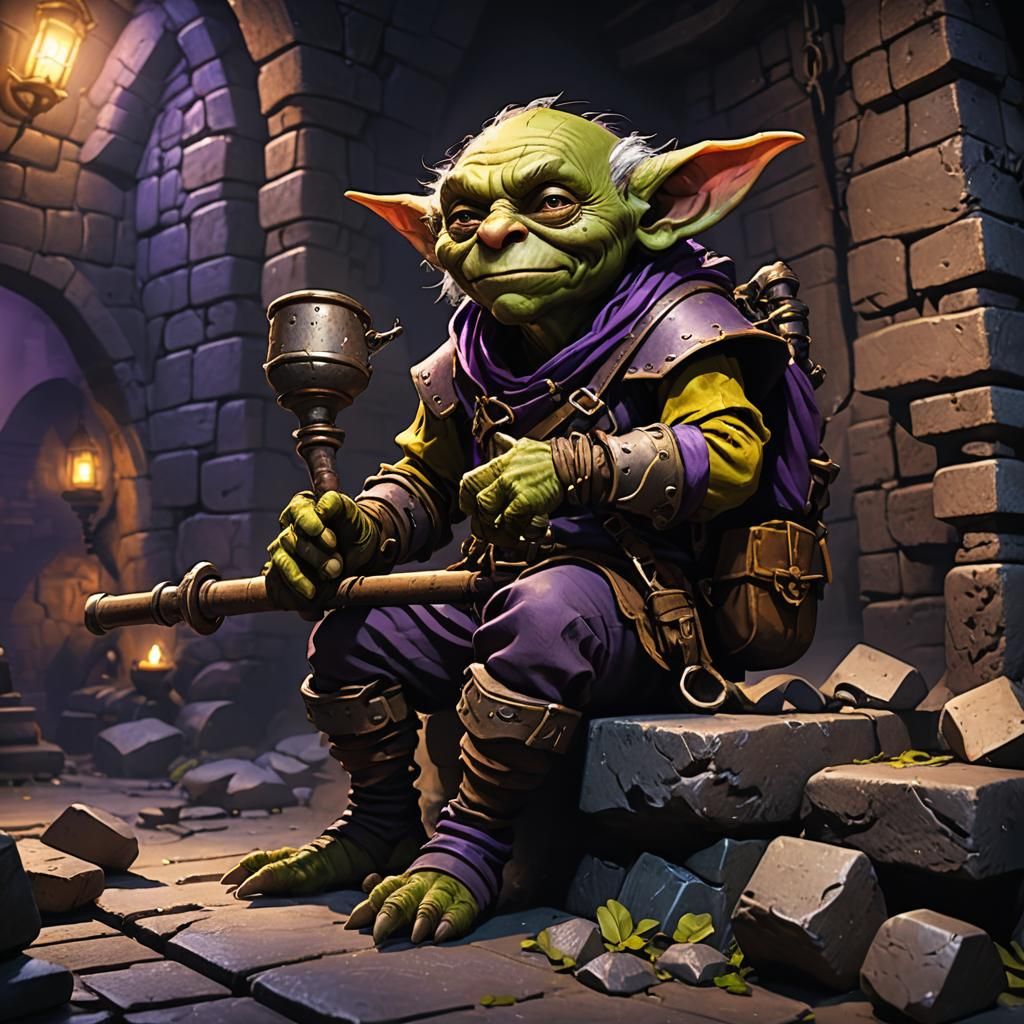 Goblin Plumber in Dark Fantasy Dungeon