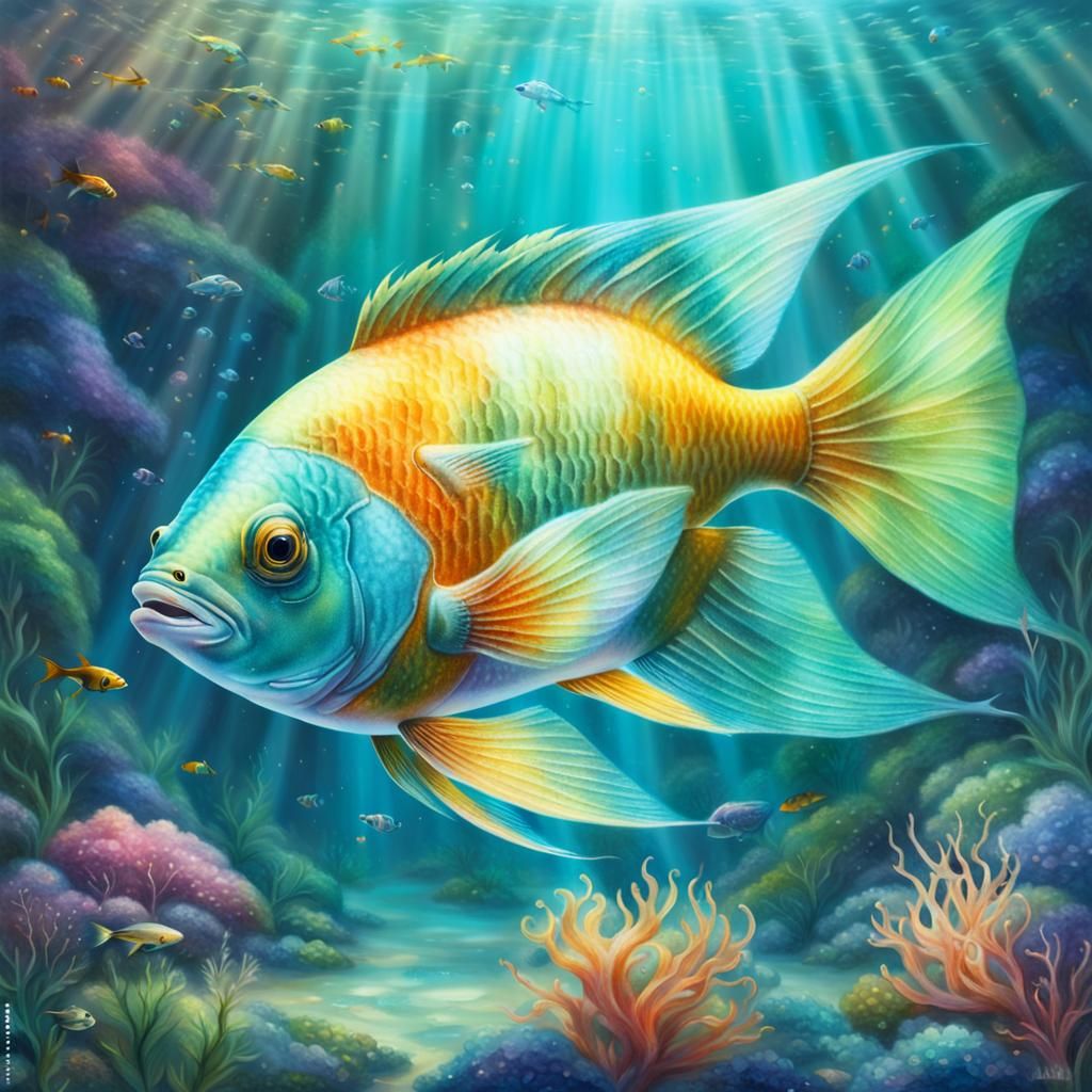 Tropical Fish Swimming in Aquarium: Ethereal Fantasy Art