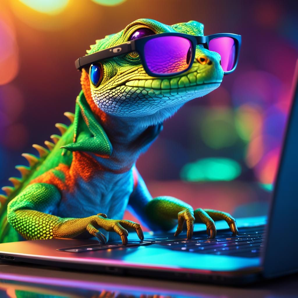 Lizard Hacker in Sci-Fi Cyberpunk Setting