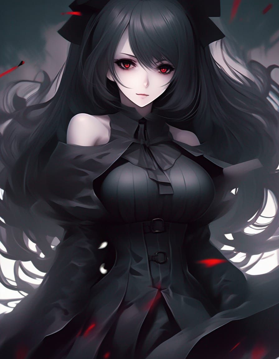 Eerie Dark Gothic Girl in Anime Style