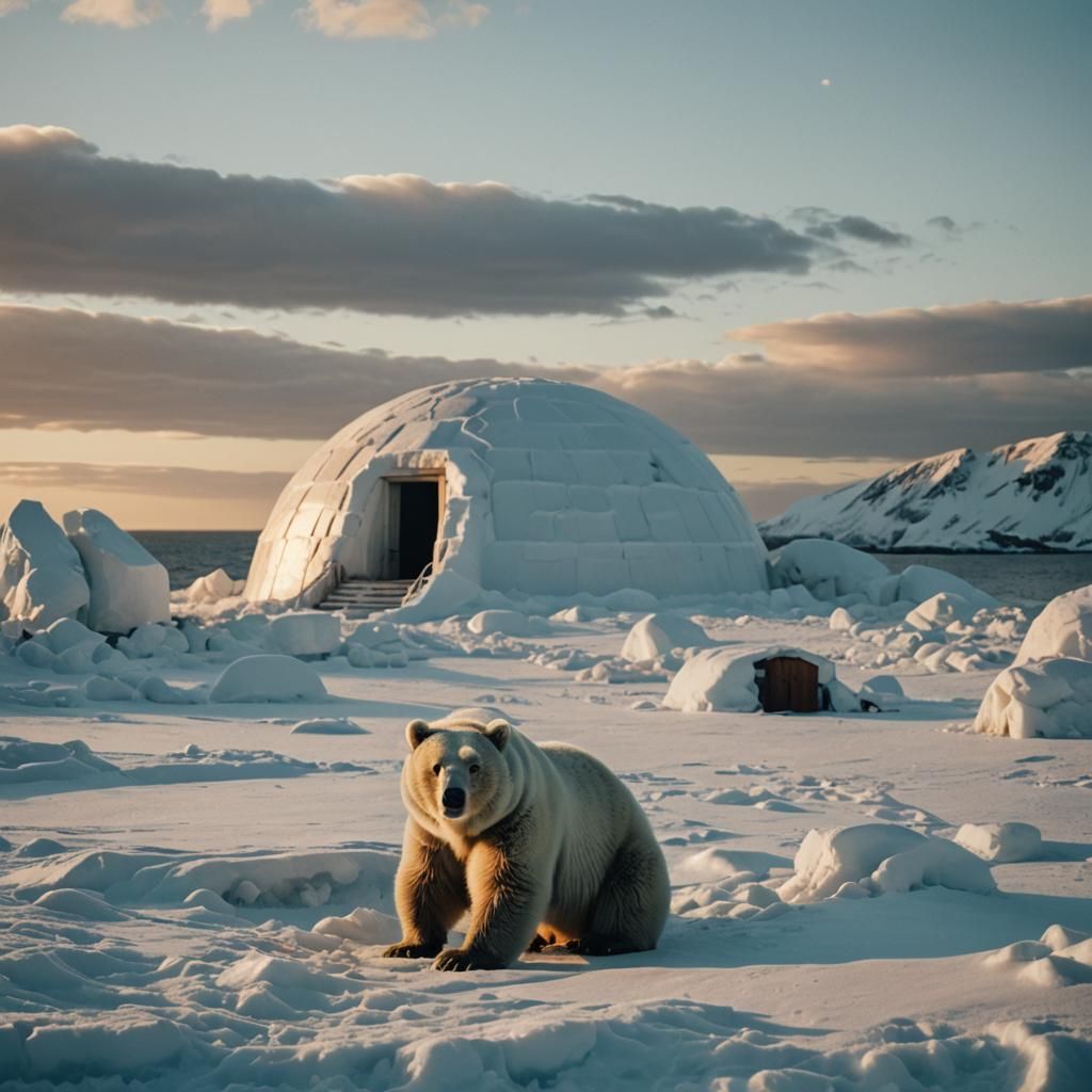 Polar Bear on Ice Floe at Sunset: Photorealistic Arctic Scen...
