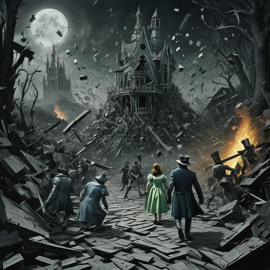 Horrific Shattered Wizard of Oz in Doré Rutkowski Style