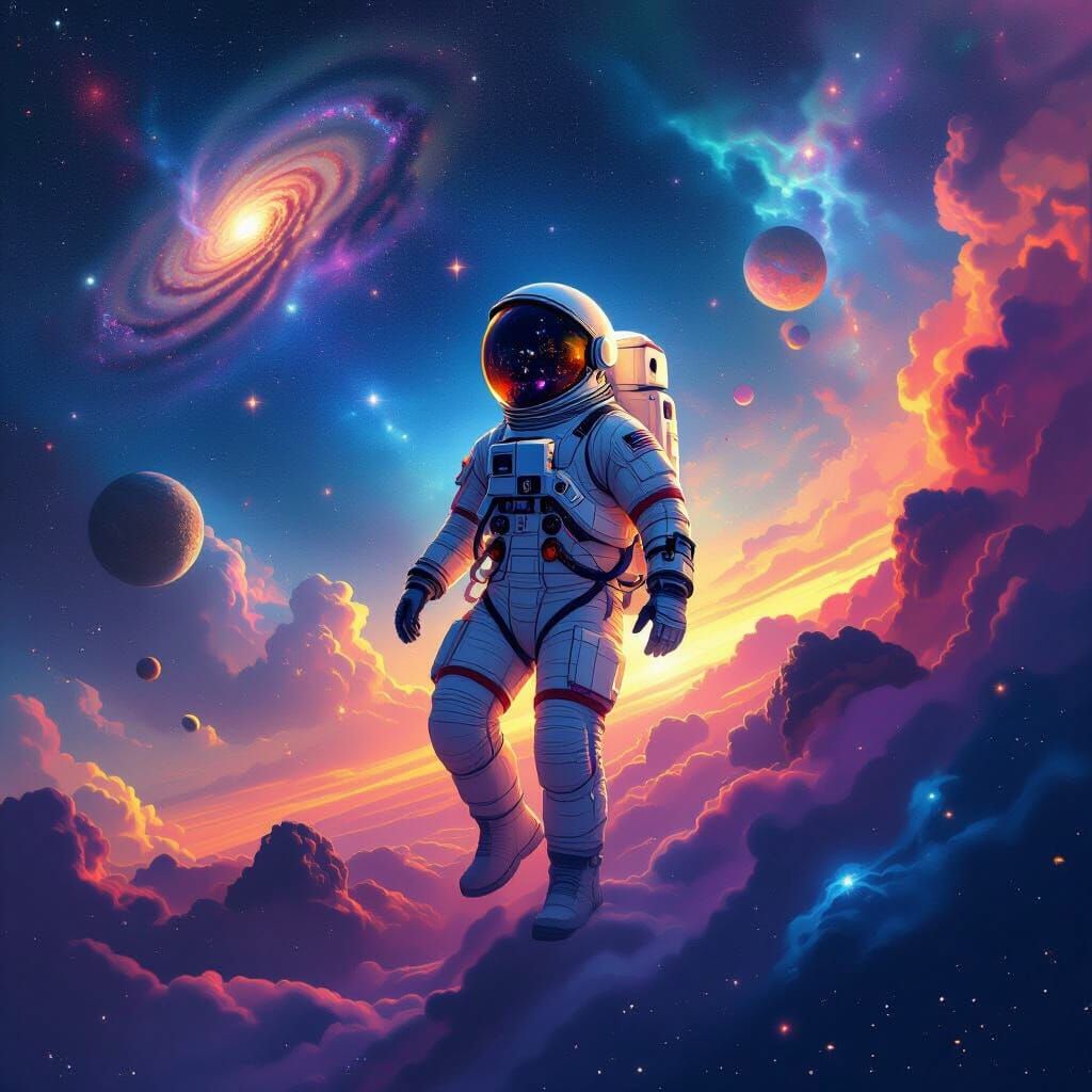 Astronaut in a Starry Space Scene, Digital Art