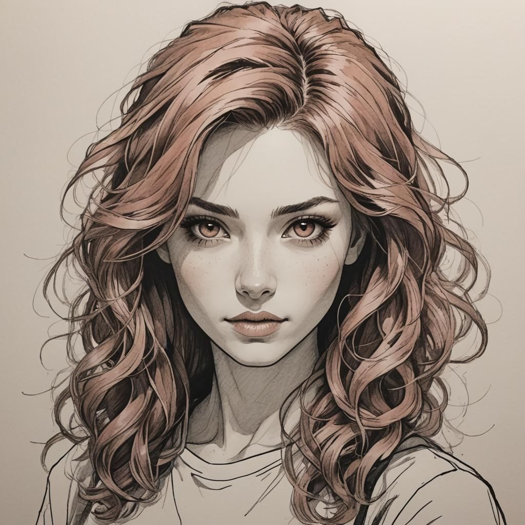 Fiery Red-Haired Girl with Hazel Eyes Digital Art