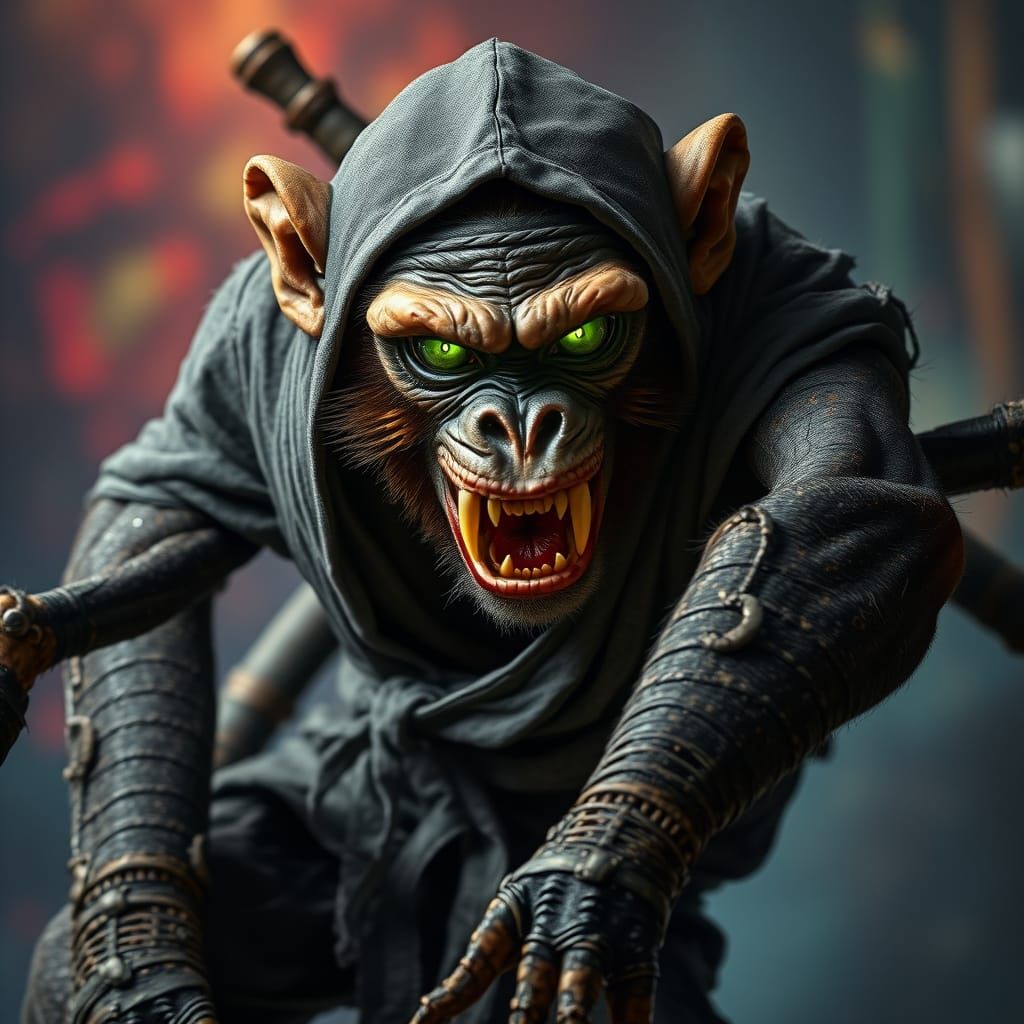 Hyper-Muscular Monkey Ninja in Dark, Gritty Hyper-Realism