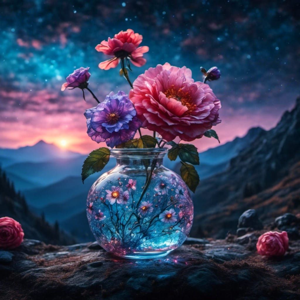 Sparkling Glass Flowers in Oil Painting