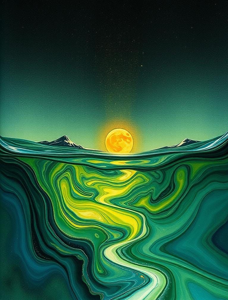 Inventor Observes Tinctured Horizons in Liquid Crayon Art