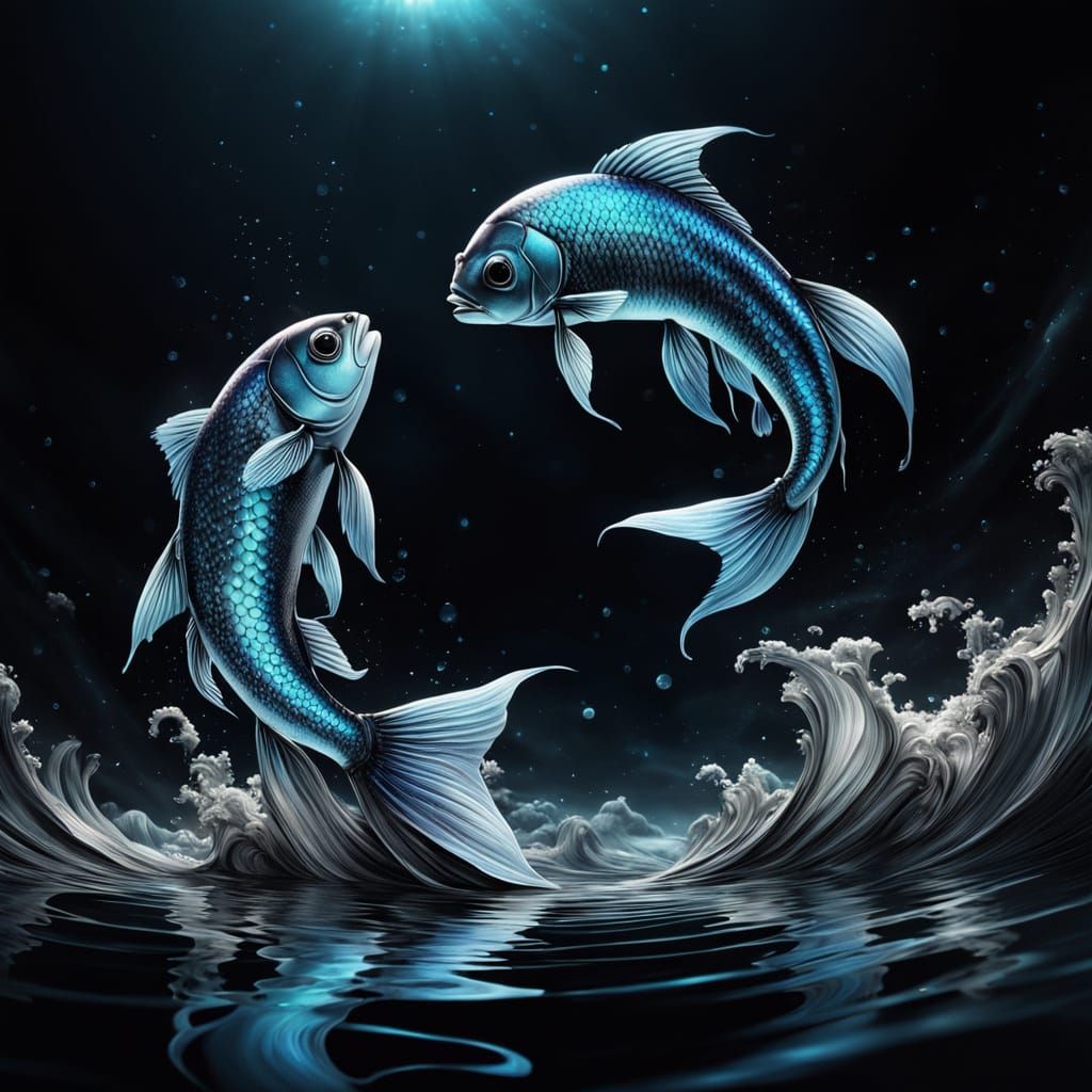 Surreal Underwater Scene of Elegant Fish in Celestial Harmon...