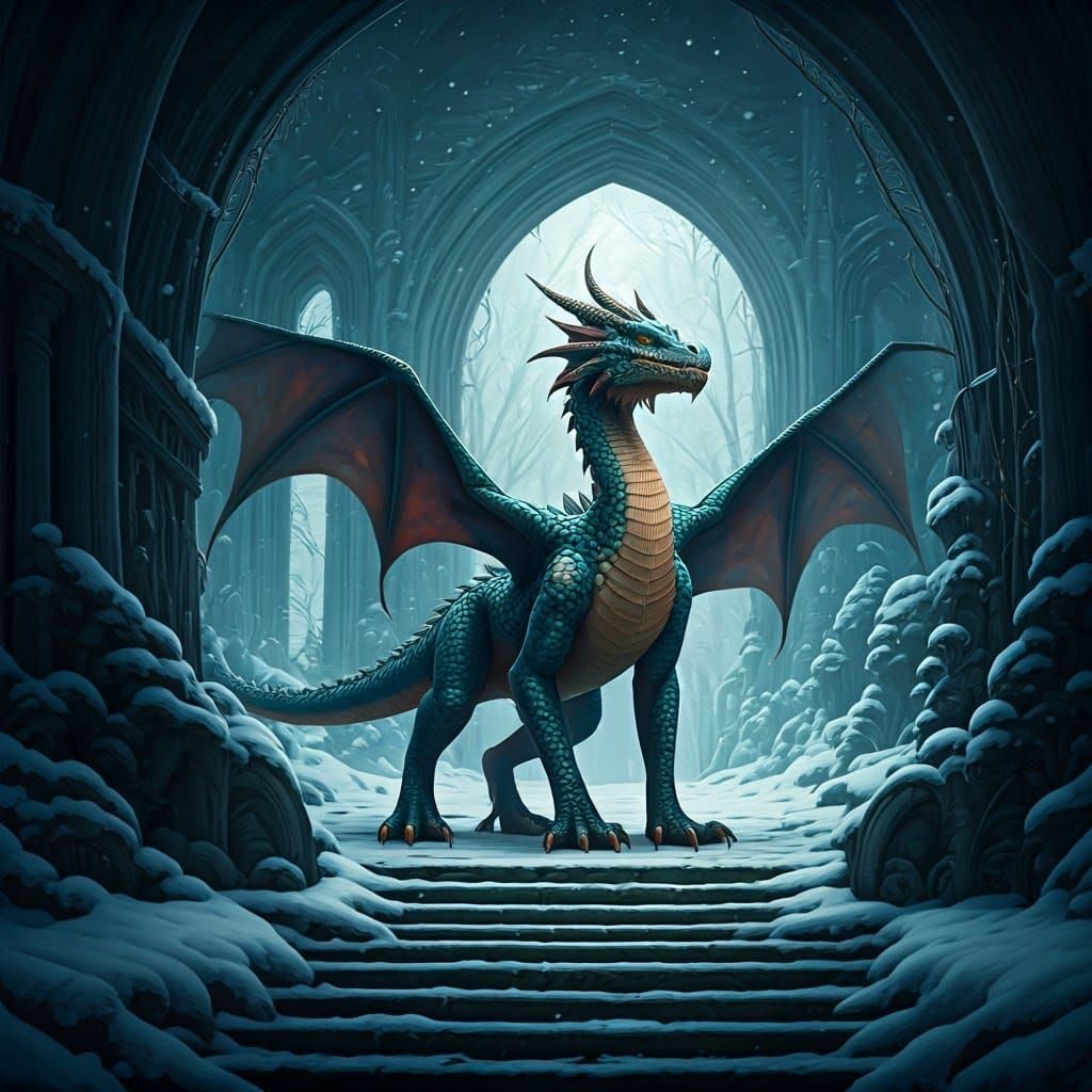 Whimsical Dragon Footprints in the Snow, Digital Art