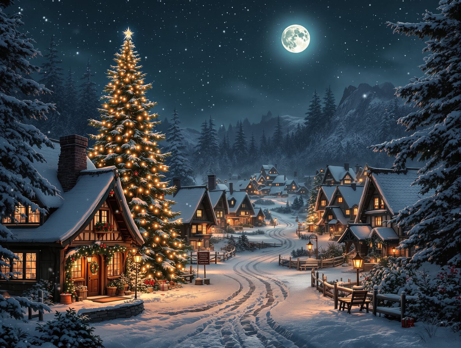 Norse Village Christmas Dreamland in Winter Snow