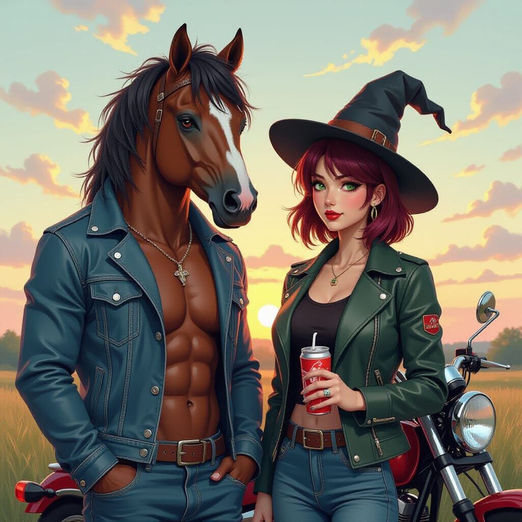 Centaur in Denim with Witch Companion
