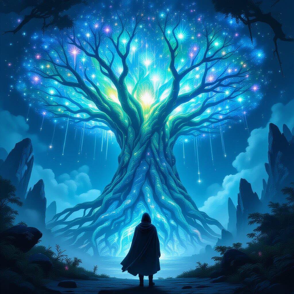 Bioluminescent Tree in Alien Forest: Surreal Biomechanical A...