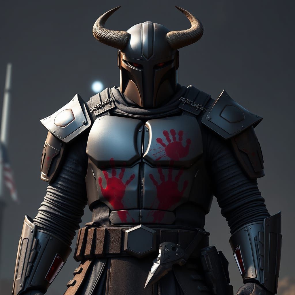 Towering Mandalorian Warrior Aden Vevut in Dark Brown Armor ...