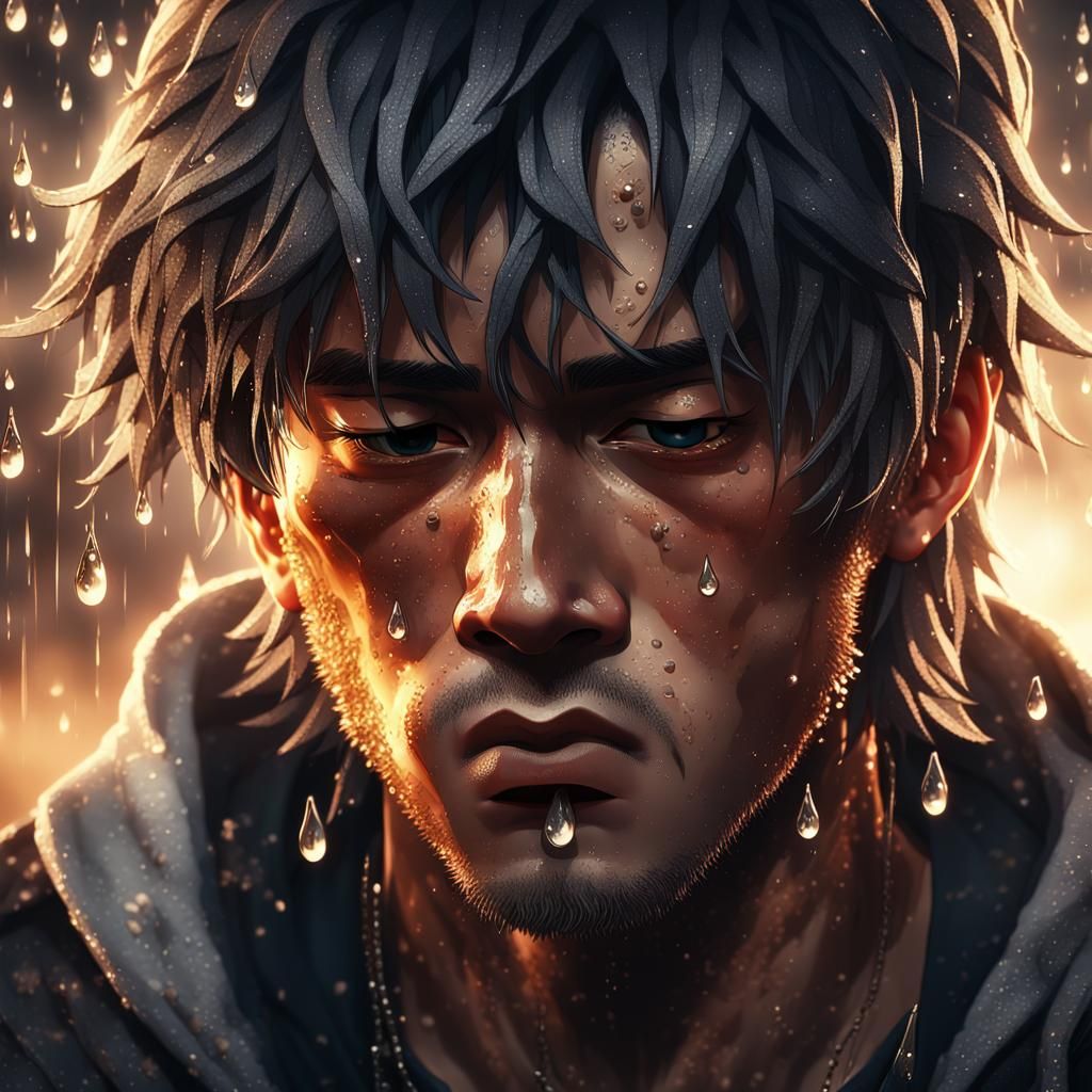 Cinematic Anime Portrait of a Man in Despair