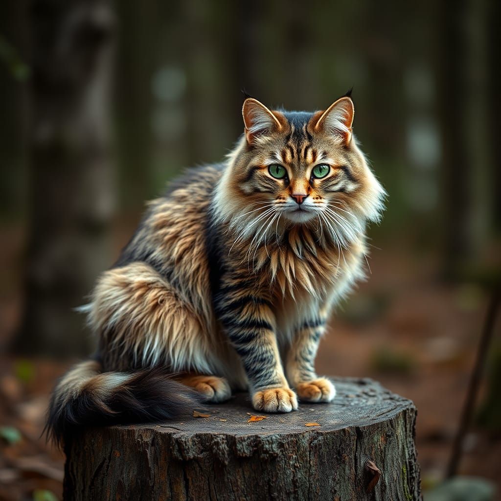 Photorealistic Norwegian Forest Cat in Woods
