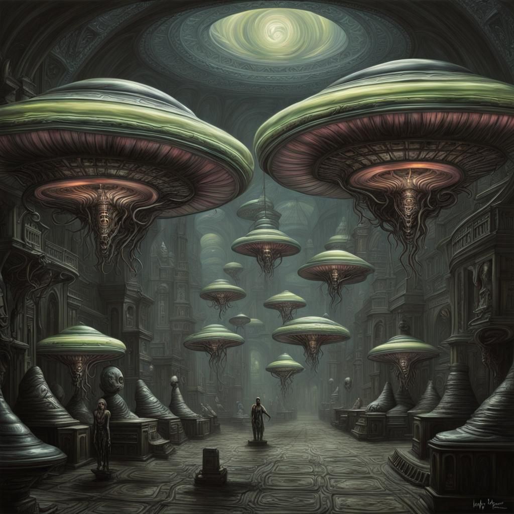 H.R. Giger Style Alien Abduction Saucers