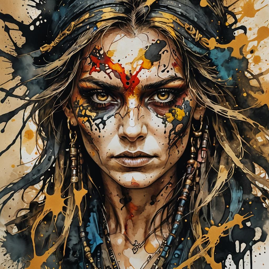 Pirate Queen Jacquotte Delahaye in Ink Splatter Art