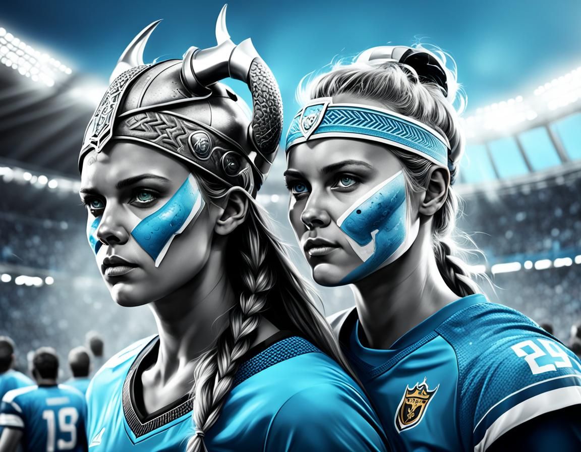 Modern Vikings Football Fans in Hyperrealistic Style