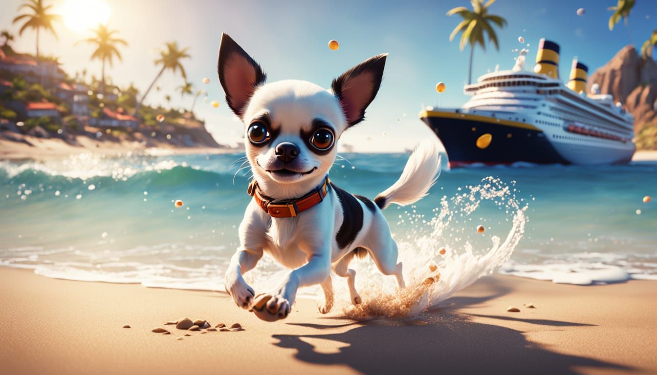 Sunny Beach Dog Catches Frisbee in Mid-Air