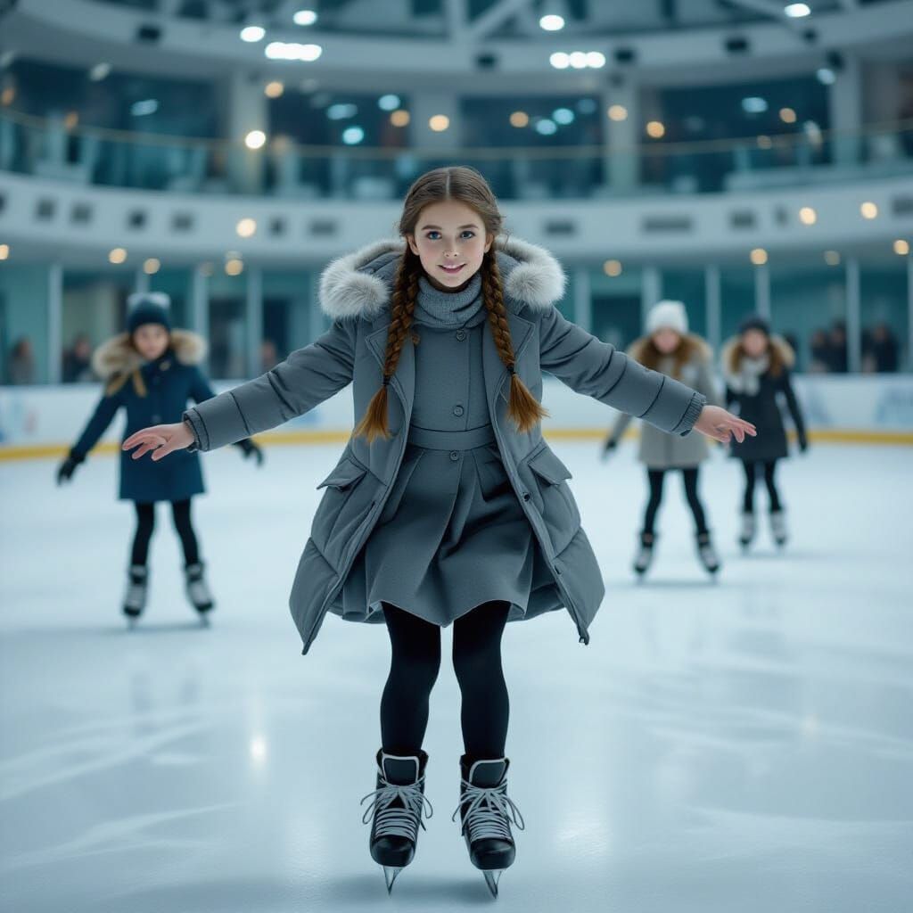 Girl Ice Skating in Indoor Rink - Cinematic Film Style